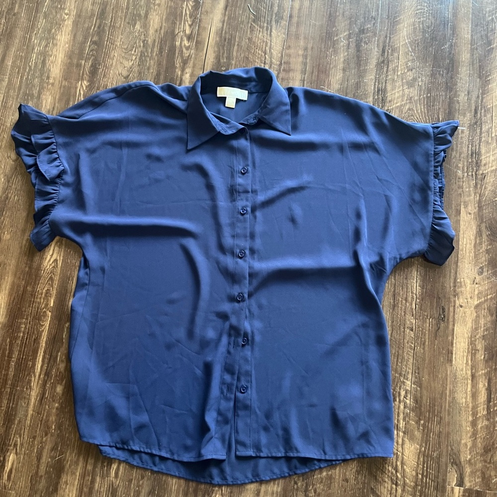 Michael Michael Kors Wide Ruffle Sleeve Button Down Shirt. Medium
